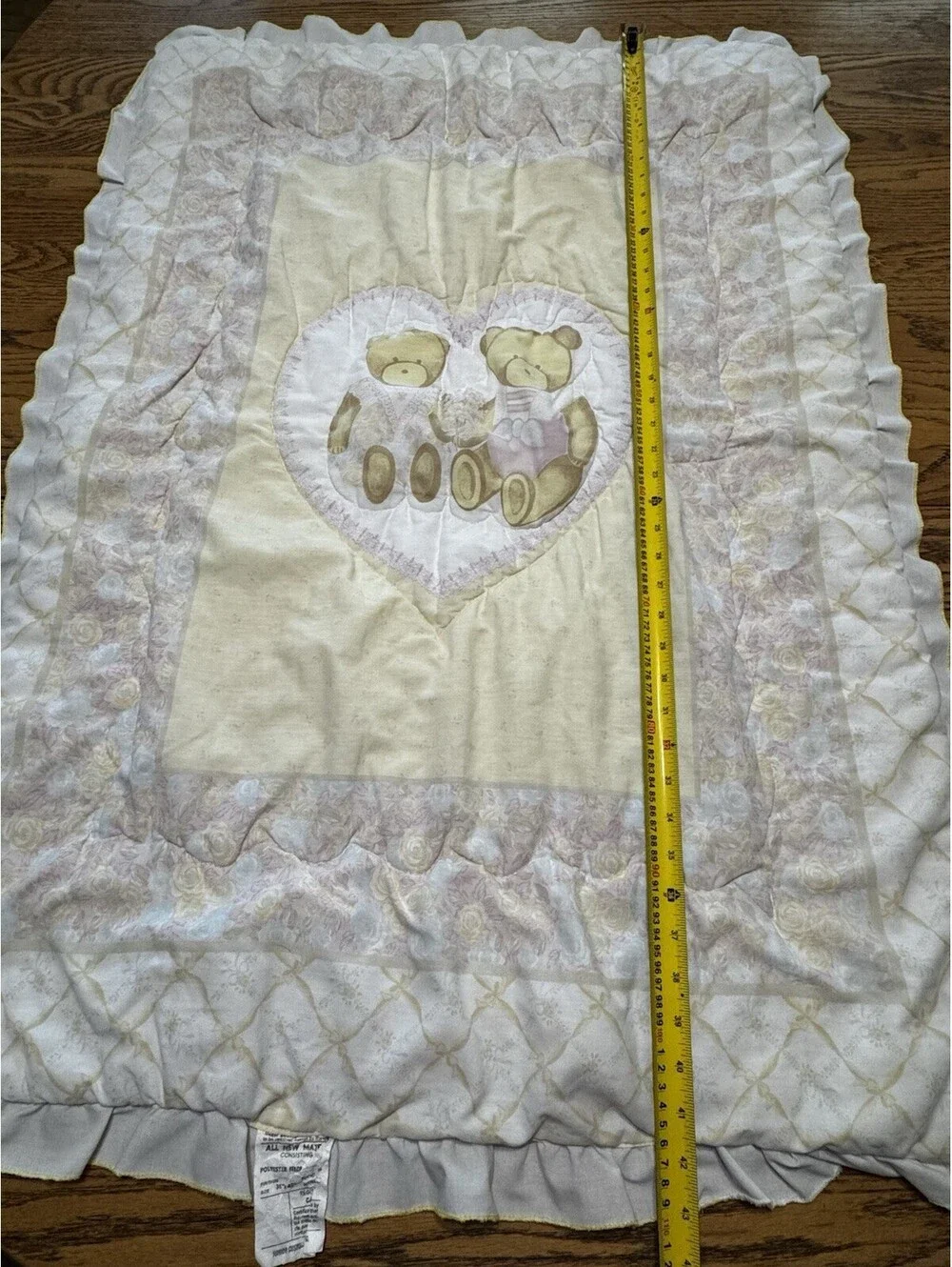 Vintage Junior Custom Quilting Mfg. Crib Quilt Teddy Bears Ruffled Quilted